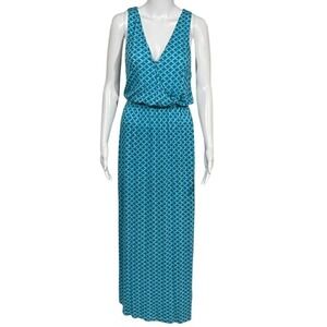 Joie Teal Maxi Dress‎ Geometric Print Sleeveless Elastic Waist Boho Size S